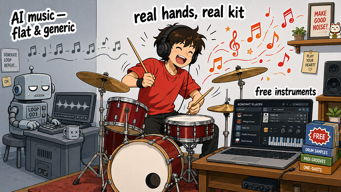 Beat the AI with free real instruments — a $0 human-music rig
