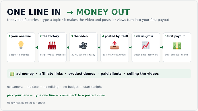 one line in, money out — the free video factories