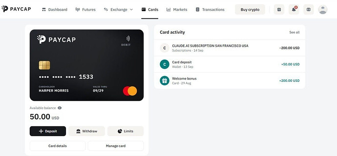 the card, and the charge it took