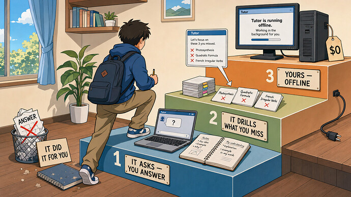 Three free levels: it asks you, it drills what you miss, then it runs offline