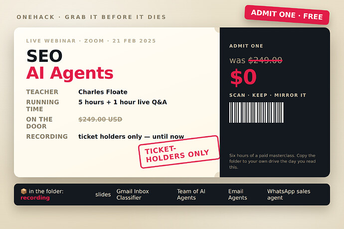 The ticket: a $249 live masterclass, now free
