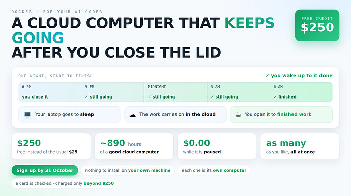 one night start to finish β the laptop sleeps, the work carries on in the cloud, and you open it to finished work