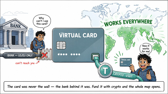 Fund a virtual card with crypto not a bank and it works globally