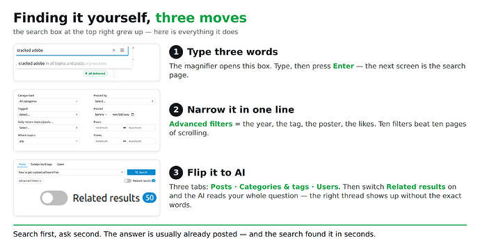 type three words · Advanced filters · flip Related results and the AI reads your question