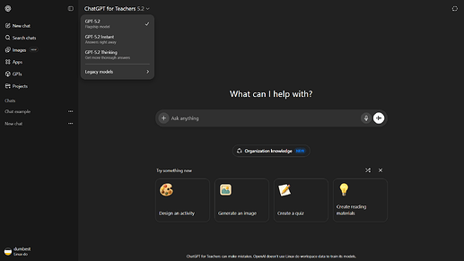 ChatGPT for Teachers interface