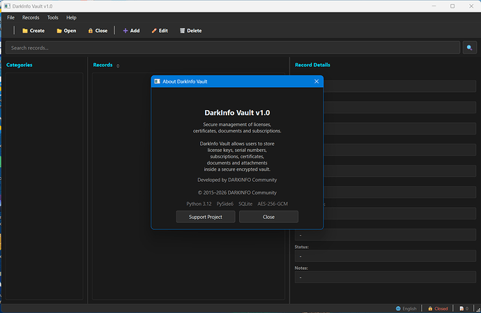 DarkInfo Vault — interface