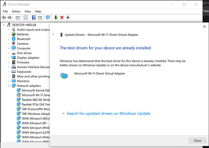 Device Manager - Update Message
