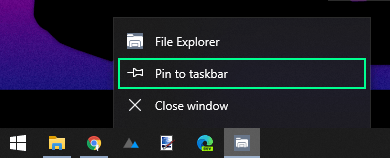 pin new File Explorer to the taskbar on Windows 10